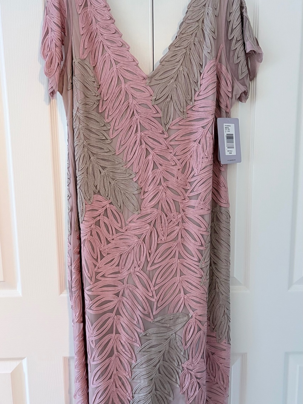 JS Collections Pink and Taupe Embroidered V-Neck Maxi Dress